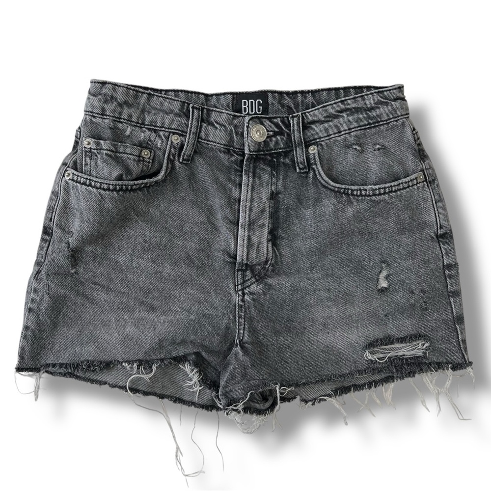 BDG Grey Distressed Frayed Denim Jean Shorts Summer Cutoff Size 28